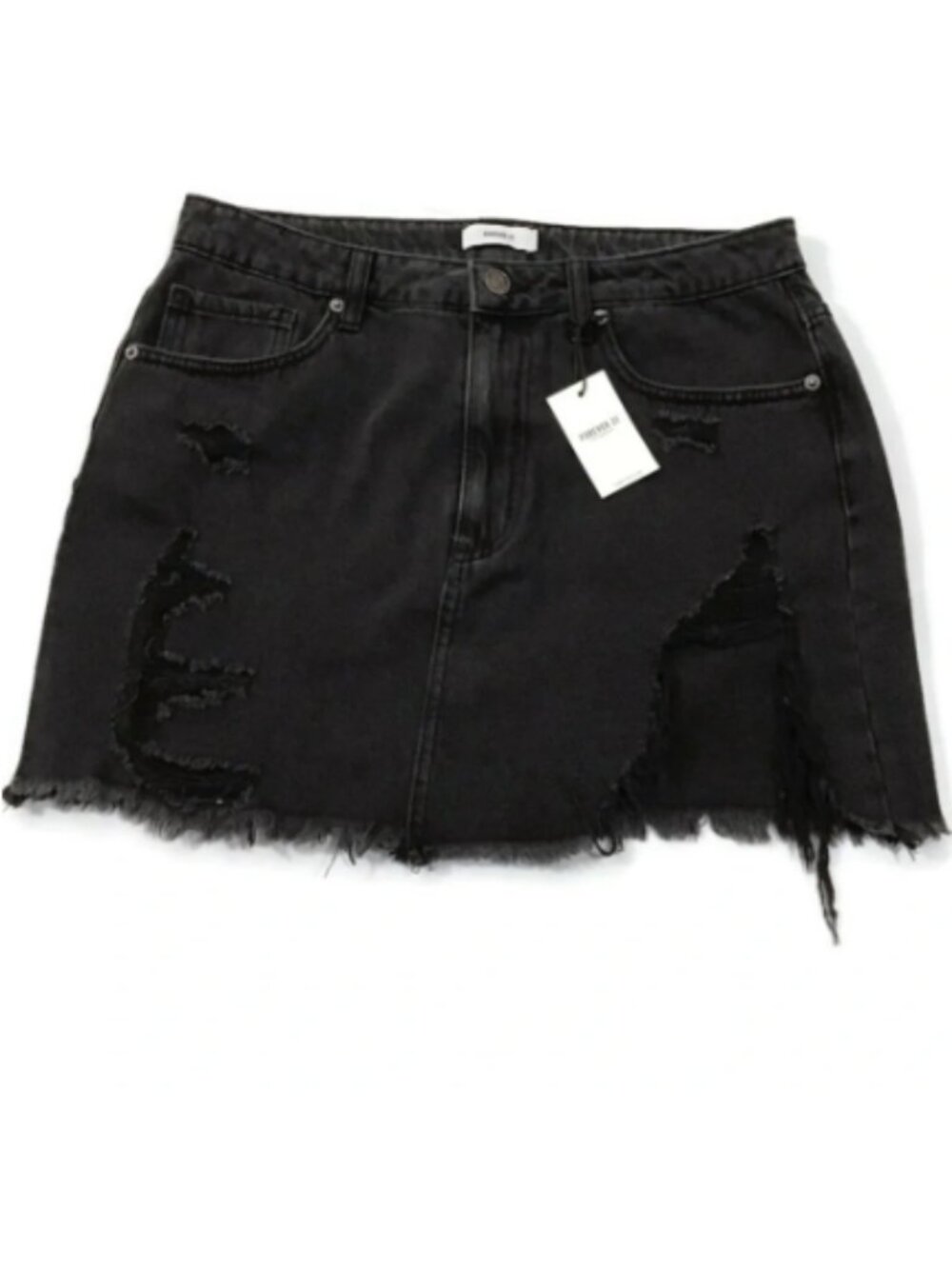 Distressed Black Denim Jean Mini Skirt by Forever 21